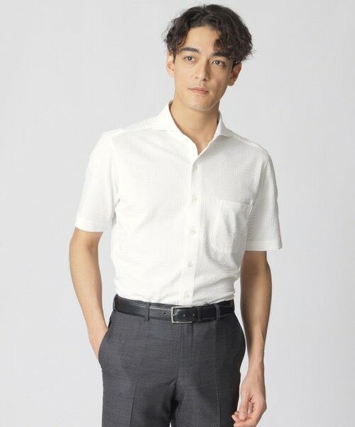 Paul Stuart / ポール・スチュアート カットソー | ニットサッカー半袖シャツ（ホワイト）