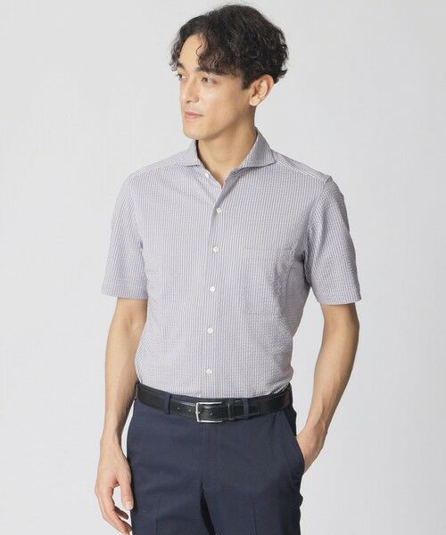 Paul Stuart / ポール・スチュアート カットソー | ニットサッカー半袖シャツ（グレー系1）