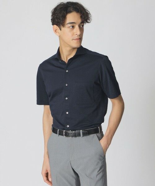 Paul Stuart / ポール・スチュアート カットソー | ニットサッカー半袖シャツ（ネイビー1）