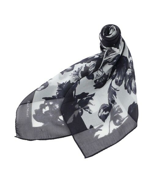 Paul Stuart / ポール・スチュアート マフラー・ショール・スヌード・ストール | 【ウォッシャブル】シアーフラワースカーフ（ネイビー）