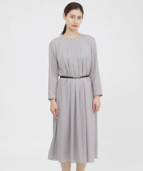 Paul Stuart / ポール・スチュアート ロング・マキシ丈ワンピース | 【WEB・一部店舗限定/ウォッシャブル】スクエアドットプリント　ワンピース（ライトグレー）