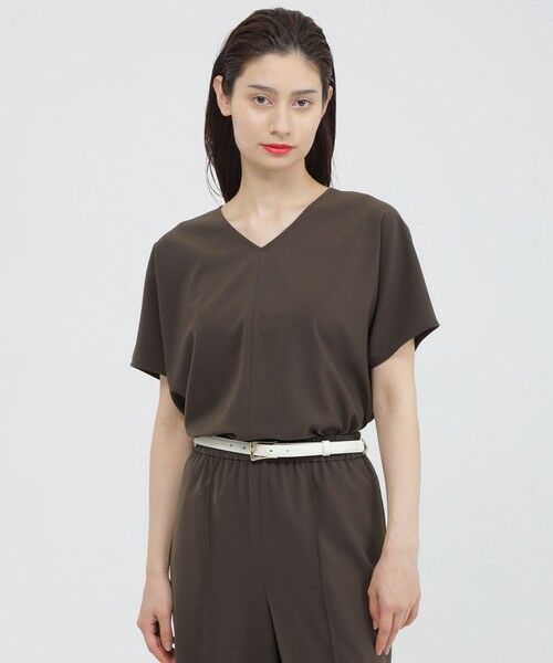 Paul Stuart / ポール・スチュアート シャツ・ブラウス | 【ウォッシャブル/防しわ性】ソフトストレッチ　Vネックブラウス（ブラウン）