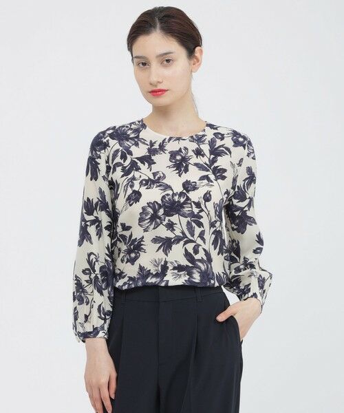 Paul Stuart / ポール・スチュアート シャツ・ブラウス | 【ウォッシャブル/接触冷感】シアーフラワープリント　ブラウス（ネイビー）