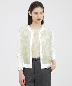 Paul Stuart / ポール・スチュアート ニット・セーター | 【ウォッシャブル】シャイニーストレッチ/シアーフラワープリント　カーディガン