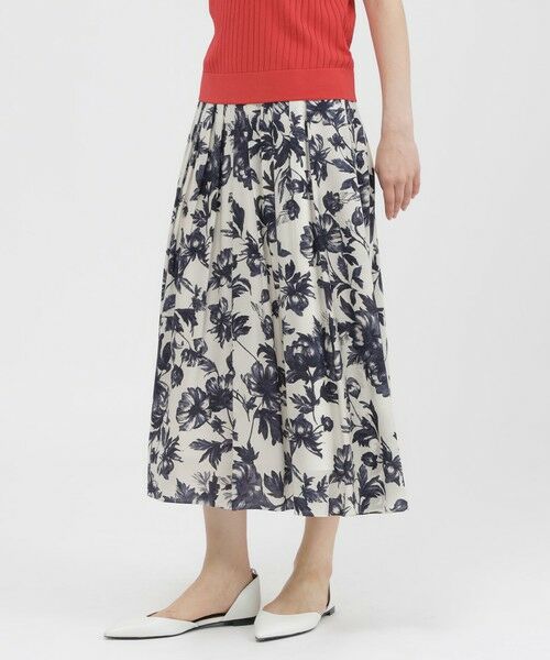 Paul Stuart / ポール・スチュアート スカート | 【ウォッシャブル/接触冷感】シアーフラワープリント　スカート（ネイビー）