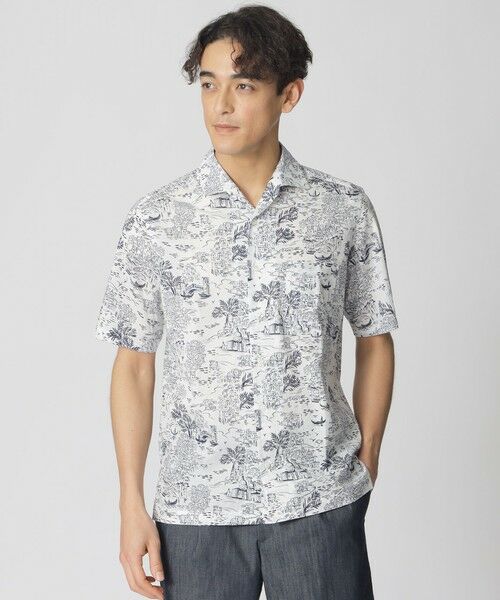 Paul Stuart / ポール・スチュアート シャツ・ブラウス | ヴェニスデッサンプリント半袖シャツ（ホワイト）