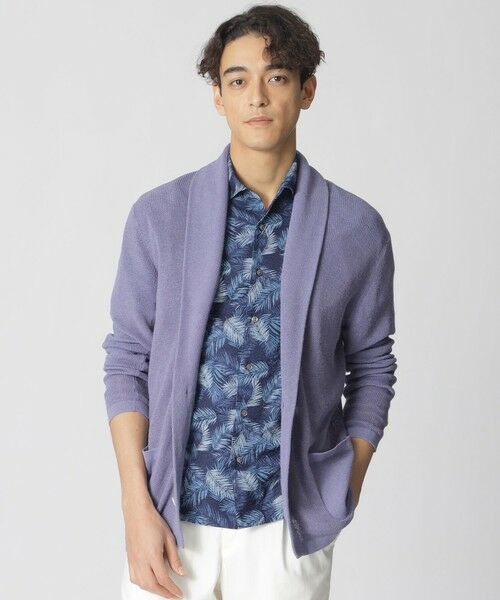 Paul Stuart / ポール・スチュアート ニット・セーター | ショールカラーニットジャケット（パープル系4）
