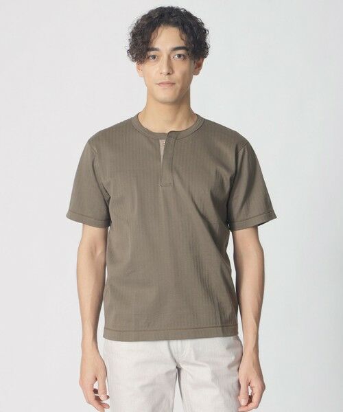 Paul Stuart / ポール・スチュアート カットソー | 【COLLECTION LINE】ヘンリーネック/半袖Tシャツ（ベージュ系6）