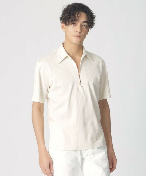 Paul Stuart / ポール・スチュアート カットソー | 【COLLECTION LINE】ティアドロッププラケット/プルオーバー半袖シャツ（オフホワイト）