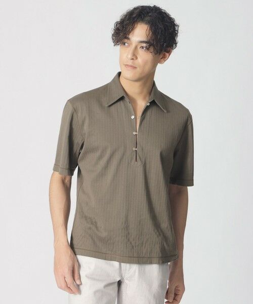 Paul Stuart / ポール・スチュアート カットソー | 【COLLECTION LINE】ティアドロッププラケット/プルオーバー半袖シャツ（ベージュ系6）