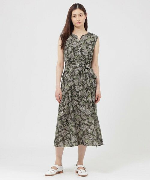 Paul Stuart / ポール・スチュアート ロング・マキシ丈ワンピース | 【ウォッシャブル】スラブマットサラサプリント　ワンピース | 詳細1