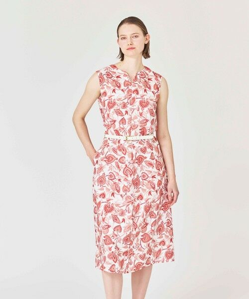 Paul Stuart / ポール・スチュアート ロング・マキシ丈ワンピース | 【ウォッシャブル】スラブマットサラサプリント　ワンピース（オレンジ）