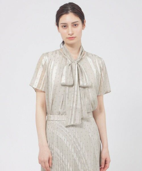 Paul Stuart / ポール・スチュアート シャツ・ブラウス | 【eclat掲載】【予約販売/ウォッシャブル】シアーストライプスクエアプリント　ブラウス（ライトグレー）