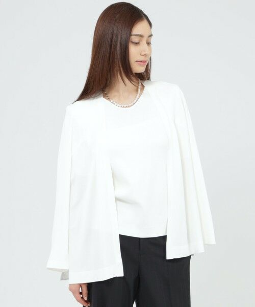 Paul Stuart / ポール・スチュアート ニット・セーター | 【ウォッシャブル/接触冷感/UV対策】シャイニーストレッチ/バックサテンアムンゼン　カーディガン（ホワイト）