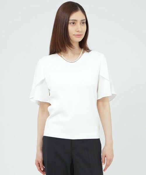 Paul Stuart / ポール・スチュアート ニット・セーター | 【ウォッシャブル/接触冷感/UV対策】シャイニーストレッチ/バックサテンアムンゼン　プルオーバー（ホワイト）