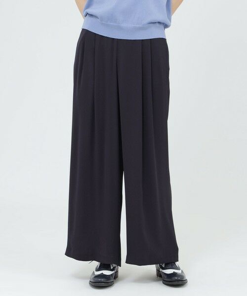 Paul Stuart / ポール・スチュアート パンツ | 【WEB・一部店舗限定】【ウォッシャブル/防しわ性】バックサテンジョーゼット　パンツ（ネイビー）