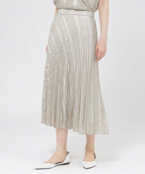Paul Stuart / ポール・スチュアート スカート | 【eclat掲載】【予約販売/ウォッシャブル】シアーストライプスクエアプリント　スカート（ライトグレー）