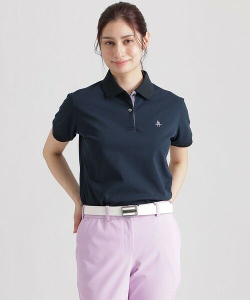 Paul Stuart / ポール・スチュアート カットソー | 【GOLF Women’s//吸水速乾/UVカット/保型性/イージーケア】 PSアイコニックロゴポロシャツ（ネイビー1）