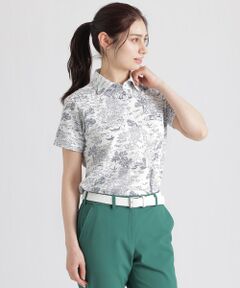 Paul Stuart / ポール・スチュアート カットソー | 【GOLF Women’s/吸水速乾/保型性/イージーケア/ストレッチ】ヴェニス柄プリント半袖ポロシャツ