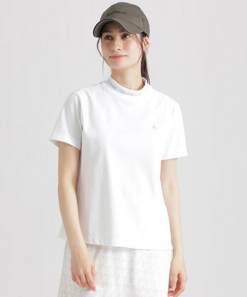 Paul Stuart / ポール・スチュアート カットソー | 【GOLF Women’s/吸水速乾/UVカット/保型性/イージーケア】PSアイコニックロゴモックネックシャツ（ホワイト）
