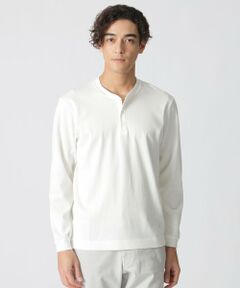 Paul Stuart / ポール・スチュアート カットソー | ピケシャドウストライプ/ヘンリーネック/長袖Tシャツ