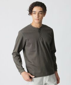 Paul Stuart / ポール・スチュアート カットソー | ピケシャドウストライプ/ヘンリーネック/長袖Tシャツ