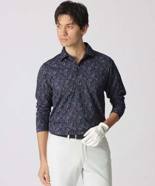 Paul Stuart / ポール・スチュアート カットソー | 【GOLF Men’s】ペイズリープリント/ゴルフPOLO（ネイビー）