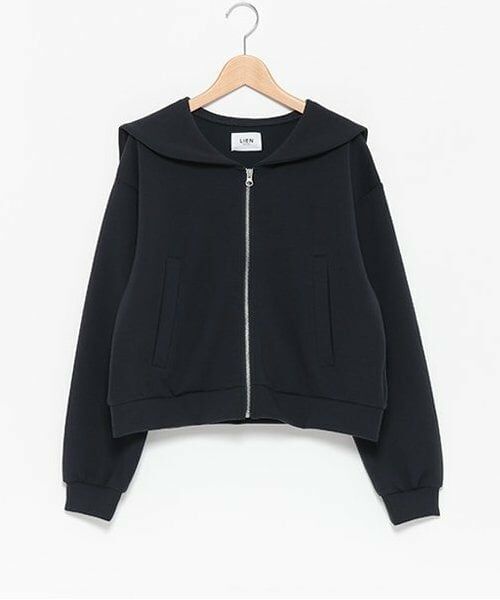 petit main LIEN / プティマイン リアン カーディガン・ボレロ | 【防汚加工/リンク】セーラーZIP羽織り（紺）