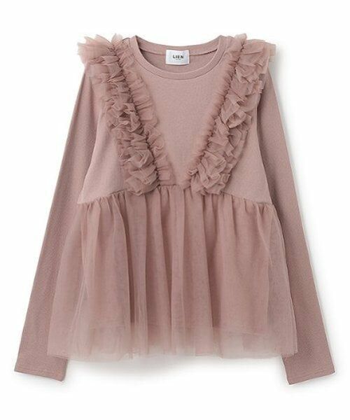 petit main LIEN / プティマイン リアン Tシャツ | 【リンク】チュールドッキング長T（ライト ピンク）