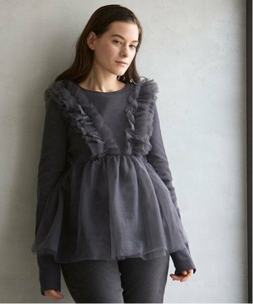 petit main LIEN / プティマイン リアン Tシャツ | 【リンク】チュールドッキング長T | 詳細1