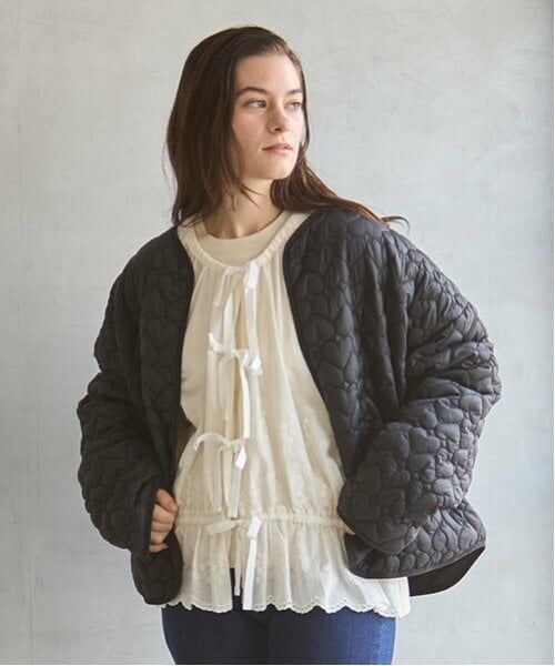 petit main LIEN / プティマイン リアン ブルゾン | 【リンク】アソートキルティングジャケット（黒）