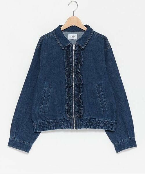 petit main LIEN / プティマイン リアン ブルゾン | 【リンク】デニムフリルジャケット（ブルー）