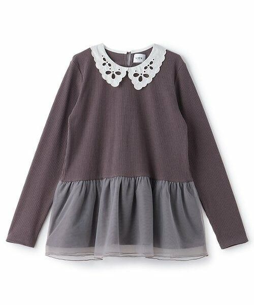 petit main LIEN / プティマイン リアン その他トップス | 【リンク】えりレースチュールチュニック（モカ茶）