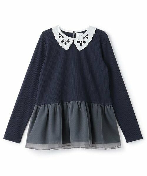 petit main LIEN / プティマイン リアン その他トップス | 【リンク】えりレースチュールチュニック（紺）