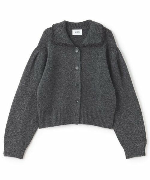 petit main LIEN / プティマイン リアン カーディガン・ボレロ | 【リンク】衿ニットカーディガン（チャコール）