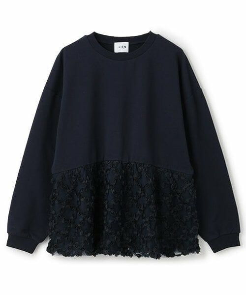 petit main LIEN / プティマイン リアン スウェット | 【リンク】ジャガードペプラムトレーナー（紺）