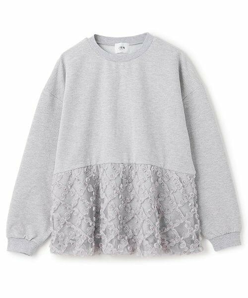 petit main LIEN / プティマイン リアン スウェット | 【リンク】ジャガードペプラムトレーナー（トップ グレー）
