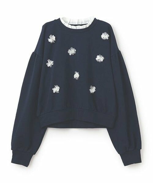 petit main LIEN / プティマイン リアン スウェット | 【吸水速乾/リンク】花モチーフトレーナー（紺）