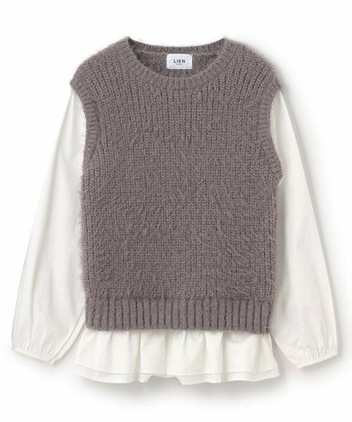 petit main LIEN / プティマイン リアン シャツ・ブラウス | 【リンク】シャギードッキングブラウス（モカチャ）