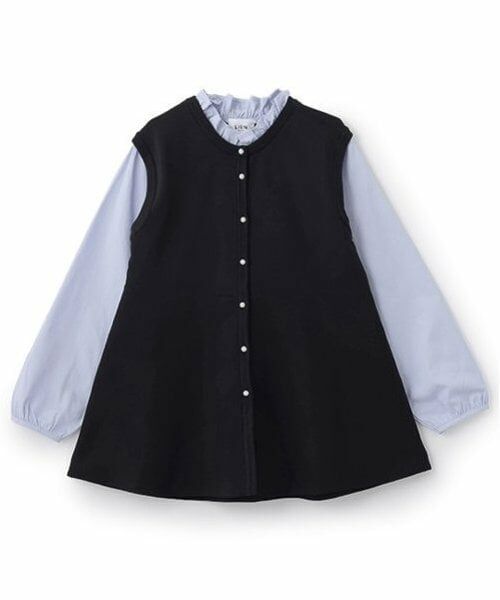 petit main LIEN / プティマイン リアン シャツ・ブラウス | 【リンク】フレアベストドッキングトップス（紺）