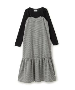 petit main LIEN / プティマイン リアン ミニ丈・ひざ丈ワンピース | 【リンク】テレコT＆ギンガムワンピセット