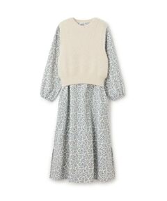 petit main LIEN / プティマイン リアン ミニ丈・ひざ丈ワンピース | 【リンク】ベストつき柄ワンピース