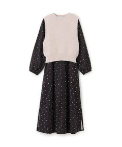 petit main LIEN / プティマイン リアン ミニ丈・ひざ丈ワンピース | 【リンク】ベストつき柄ワンピース