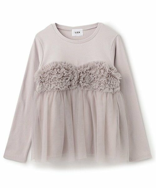 petit main LIEN / プティマイン リアン Tシャツ | 【リンク】チュールビスチェドッキング長T（ライト ピンク）