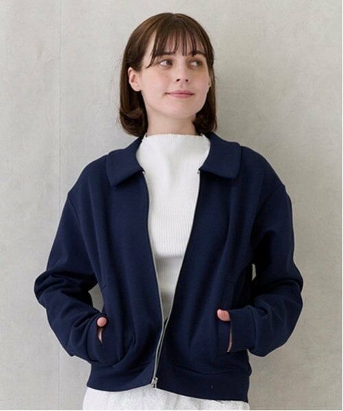 petit main LIEN / プティマイン リアン カーディガン・ボレロ | 【リンク/花粉防止】zipカットブルゾン（紺）