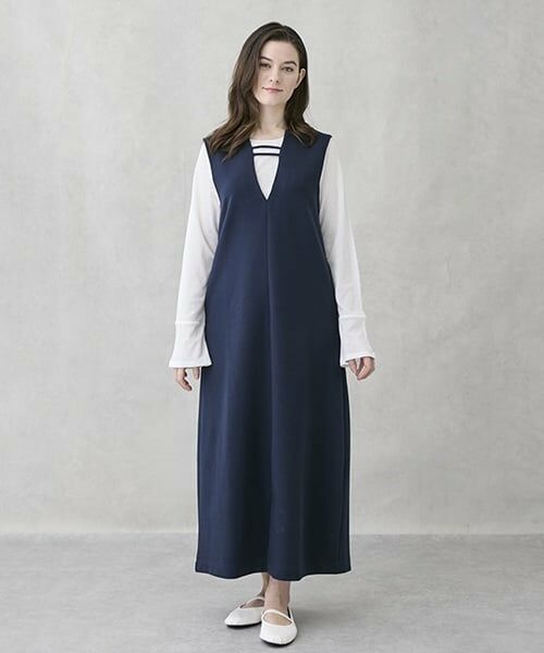 petit main LIEN / プティマイン リアン ミニ丈・ひざ丈ワンピース | 【リンク/防汚】2wayジャンスカセット（紺）