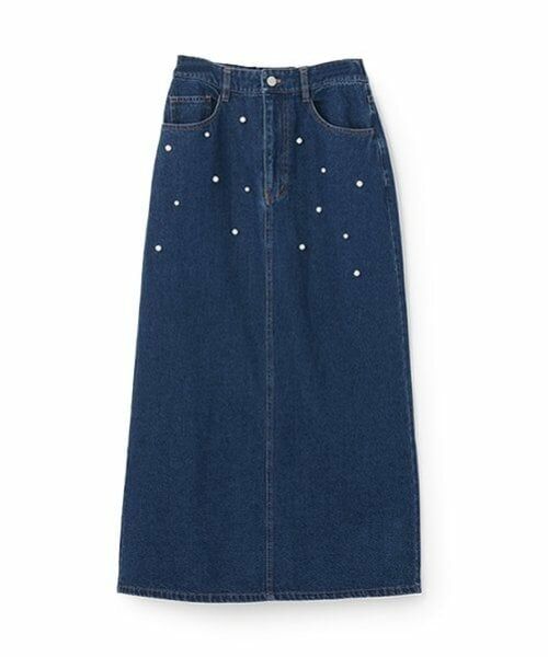petit main LIEN / プティマイン リアン ミニ・ひざ丈スカート | 【リンク】パールデニムスカート（ブルー）