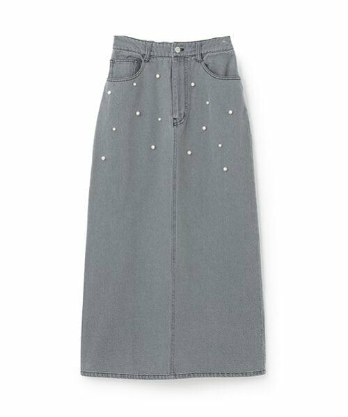 petit main LIEN / プティマイン リアン ミニ・ひざ丈スカート | 【リンク】パールデニムスカート（グレー）