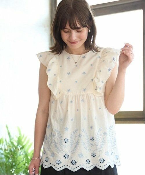 petit main LIEN / プティマイン リアン その他トップス | 【リンク】インド綿オーバーレースチュニック（生成）