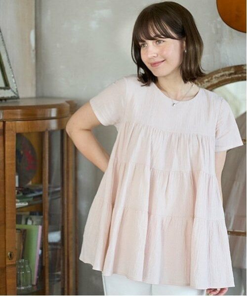 petit main LIEN / プティマイン リアン その他トップス | 【スマイル/リンク】楊柳チュニック（ライト ピンク）